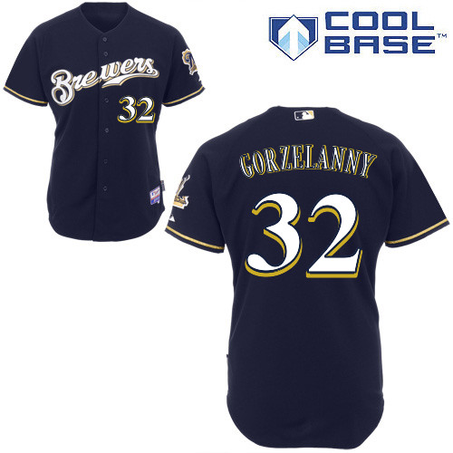Tom Gorzelanny #32 MLB Jersey-Milwaukee Brewers Men's Authentic Alternate Navy Cool Base Baseball Jersey